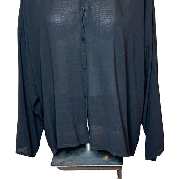 Eileen Fisher black linen blend button up top size M - Picture 4 of 15